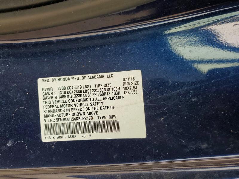 Продажа на аукционе авто 2019 Honda Odyssey, vin: 5FNRL6H54KB022170, номер лота: 76793805