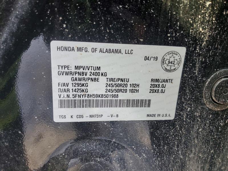 Aukcja sprzedaży 2019 Honda Passport, vin: 5FNYF8H59KB501988, numer aukcji: 78342085
