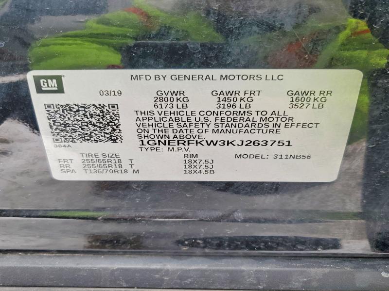 76344915 :رقم المزاد ، 1GNERFKW3KJ263751 vin ، 2019 Chevrolet Traverse مزاد بيع