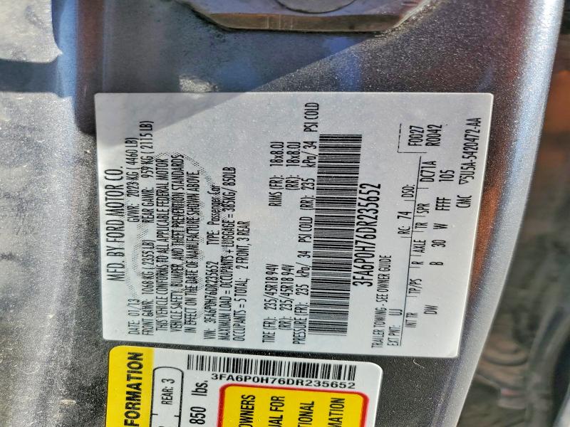 Продаж на аукціоні авто 2013 Ford Fusion, vin: 3FA6P0H76DR235652, номер лоту: 77926525