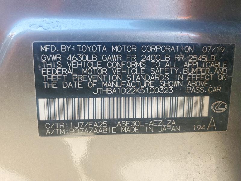 78478615 :رقم المزاد ، JTHBA1D22K5100323 vin ، 2019 Lexus Is مزاد بيع