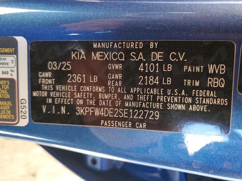 2025 Kia K4 მანქანა იყიდება აუქციონზე, vin: 3KPFW4DE2SE122729, აუქციონის ნომერი: 77442655