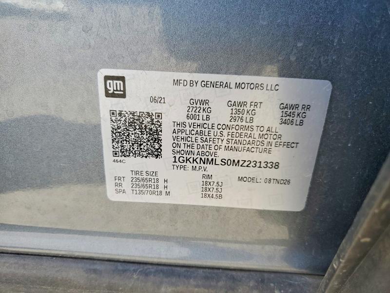 2021 Gmc Acadia მანქანა იყიდება აუქციონზე, vin: 1GKKNMLS0MZ231338, აუქციონის ნომერი: 75284265