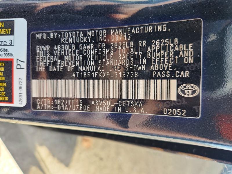 Продаж на аукціоні авто 2014 Toyota Camry, vin: 4T1BF1FKXEU315728, номер лоту: 78252825