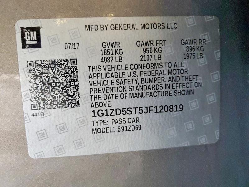 76484505 :رقم المزاد ، 1G1ZD5ST5JF120819 vin ، 2018 Chevrolet Malibu مزاد بيع