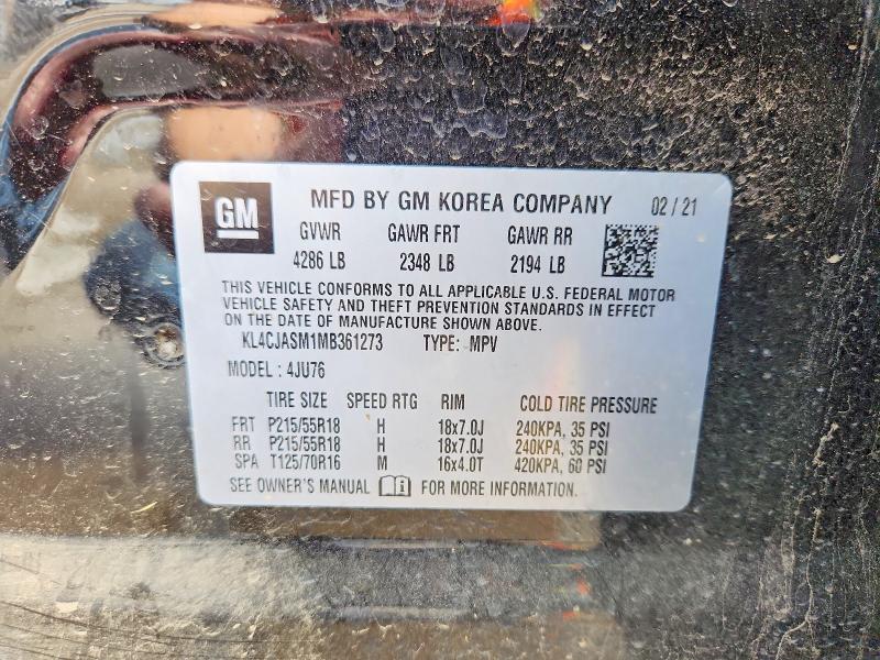 2021 Buick Encore მანქანა იყიდება აუქციონზე, vin: KL4CJASM1MB361273, აუქციონის ნომერი: 76533085