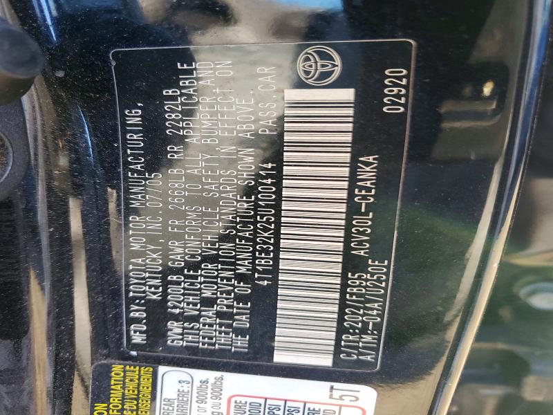 2005 Toyota Camry მანქანა იყიდება აუქციონზე, vin: 4T1BE32K25U100414, აუქციონის ნომერი: 75819765