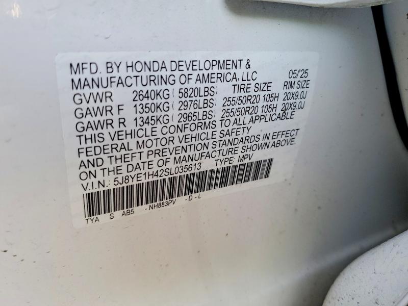 78623915 :رقم المزاد ، 5J8YE1H42SL035613 vin ، 2025 Acura Mdx مزاد بيع