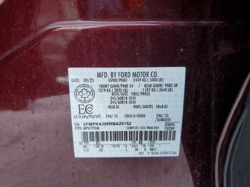 Продажа на аукционе авто 2024 Ford Edge, vin: 2FMPK4J98RBA25152, номер лота: 78678725