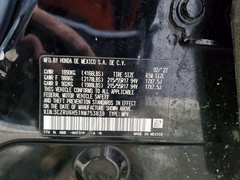 Auction sale of the 2022 Honda Hr-v, vin: 3CZRU6H51NM753839, lot number: 75082315
