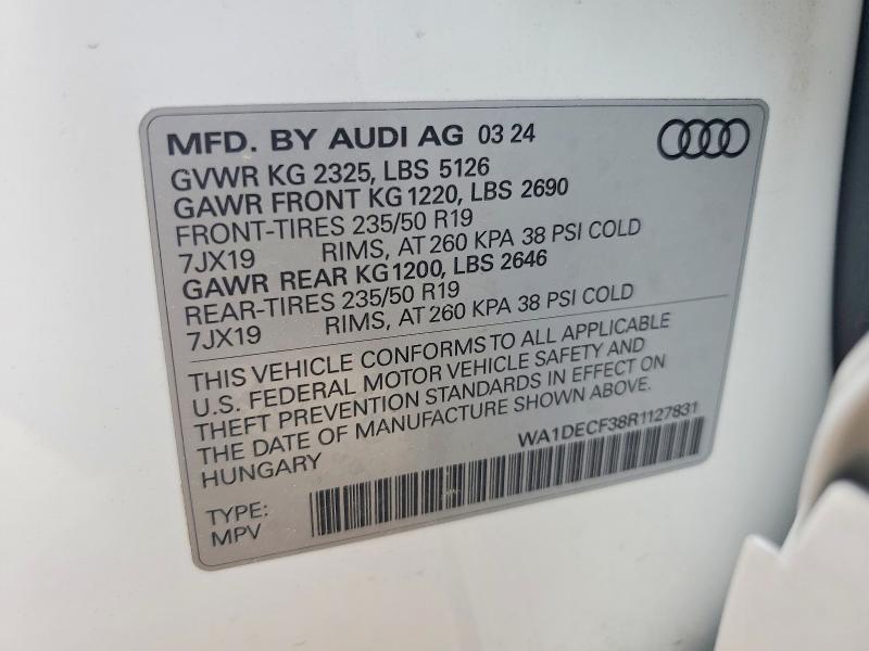 Aukcja sprzedaży 2024 Audi Q3, vin: WA1DECF38R1127831, numer aukcji: 77925295