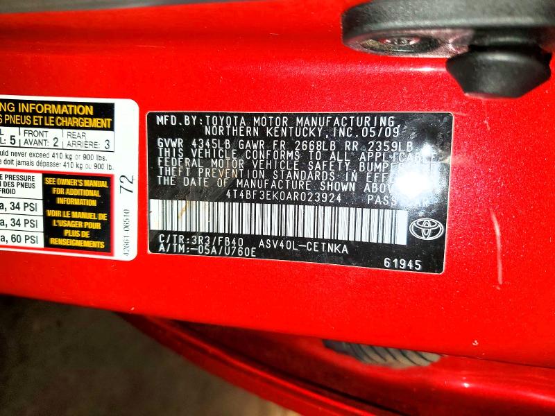 2010 Toyota Camry მანქანა იყიდება აუქციონზე, vin: 4T4BF3EK0AR023924, აუქციონის ნომერი: 77770465