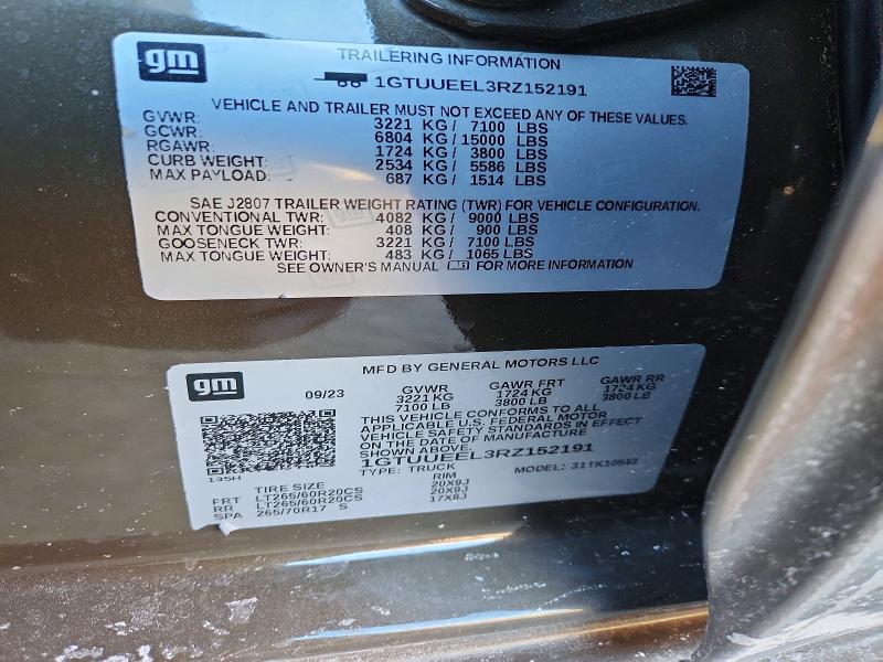 Aukcja sprzedaży 2024 Gmc Sierra, vin: 1GTUUEEL3RZ152191, numer aukcji: 77075625