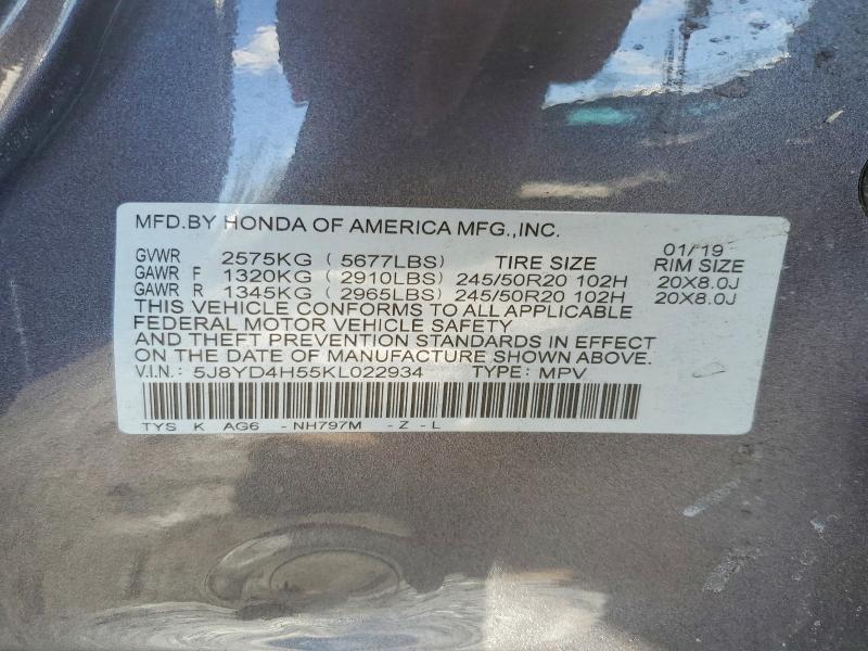 Aukcja sprzedaży 2019 Acura Mdx, vin: 5J8YD4H55KL022934, numer aukcji: 76872415