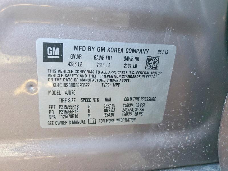 2013 Buick Encore მანქანა იყიდება აუქციონზე, vin: KL4CJBSB8DB193622, აუქციონის ნომერი: 76737115