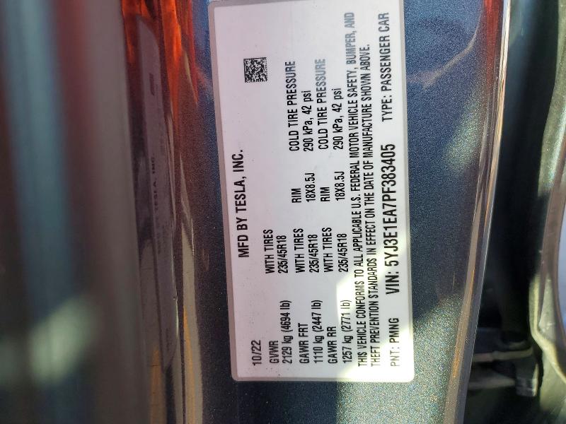 Продаж на аукціоні авто 2023 Tesla Model 3, vin: 5YJ3E1EA7PF383405, номер лоту: 79092785