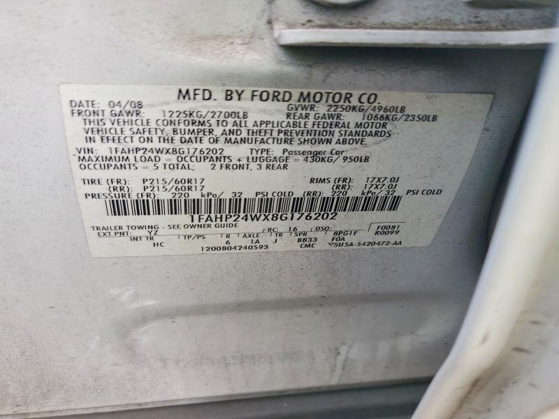 2008 Ford Taurus მანქანა იყიდება აუქციონზე, vin: 1FAHP24WX8G176202, აუქციონის ნომერი: 79341655