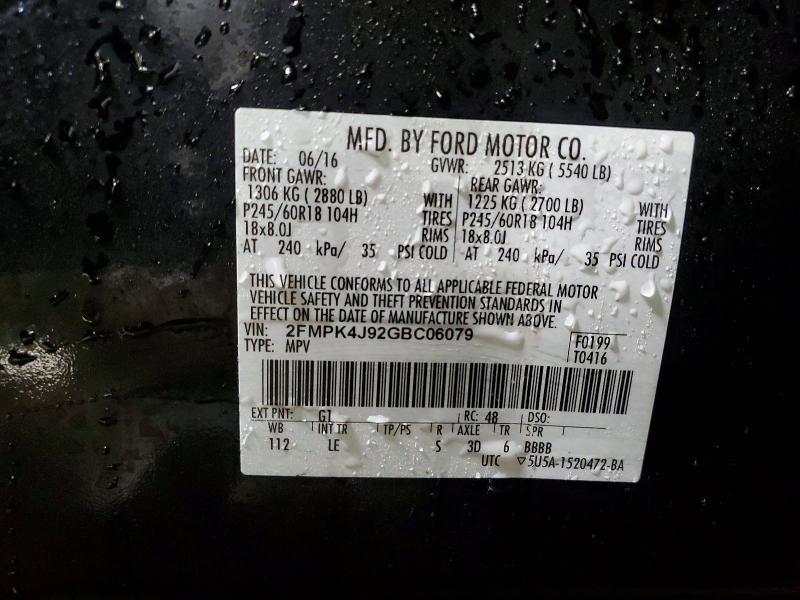 76649475 :رقم المزاد ، 2FMPK4J92GBC06079 vin ، 2016 Ford Edge مزاد بيع