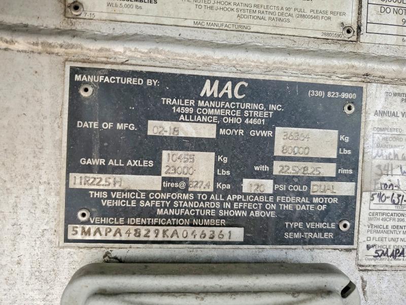 Продажа на аукционе авто 2019 Mac Trailer, vin: 5MAPA4829KA046361, номер лота: 78208475