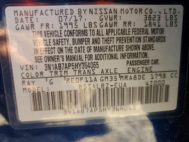 78550495 :رقم المزاد ، 3N1AB7AP5HY364065 vin ، 2017 Nissan Sentra مزاد بيع