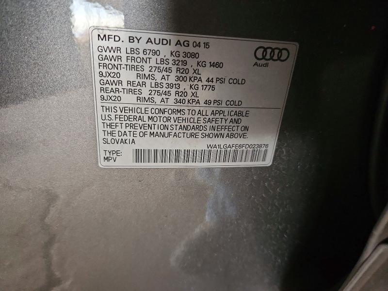 2015 Audi Q7 მანქანა იყიდება აუქციონზე, vin: WA1LGAFE6FD023876, აუქციონის ნომერი: 75279415