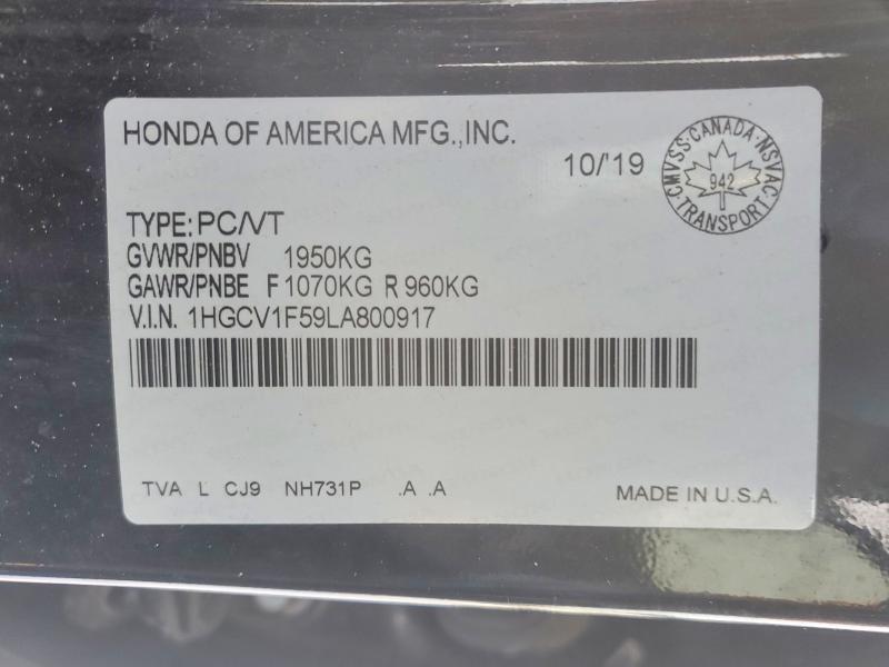 Продажа на аукционе авто 2020 Honda Accord Exl, vin: 1HGCV1F59LA800917, номер лота: 75753035