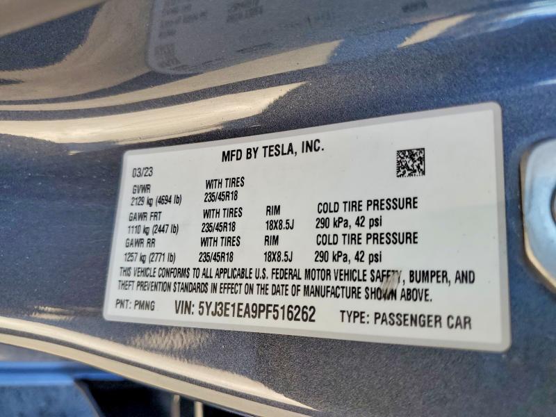 Aukcja sprzedaży 2023 Tesla Model 3, vin: 5YJ3E1EA9PF516262, numer aukcji: 76050545