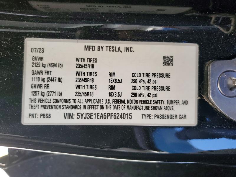 Продаж на аукціоні авто 2023 Tesla Model 3, vin: 5YJ3E1EA6PF624015, номер лоту: 78717135