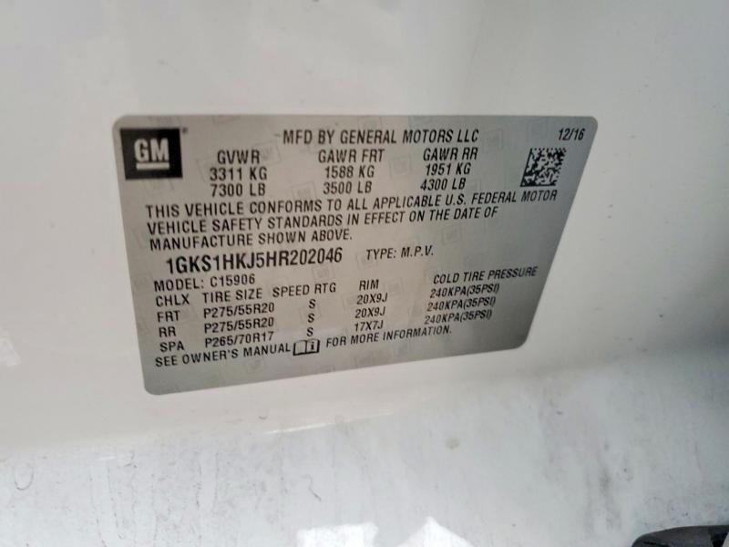 Aukcja sprzedaży 2017 Gmc Yukon Xl, vin: 1GKS1HKJ5HR202046, numer aukcji: 78179185