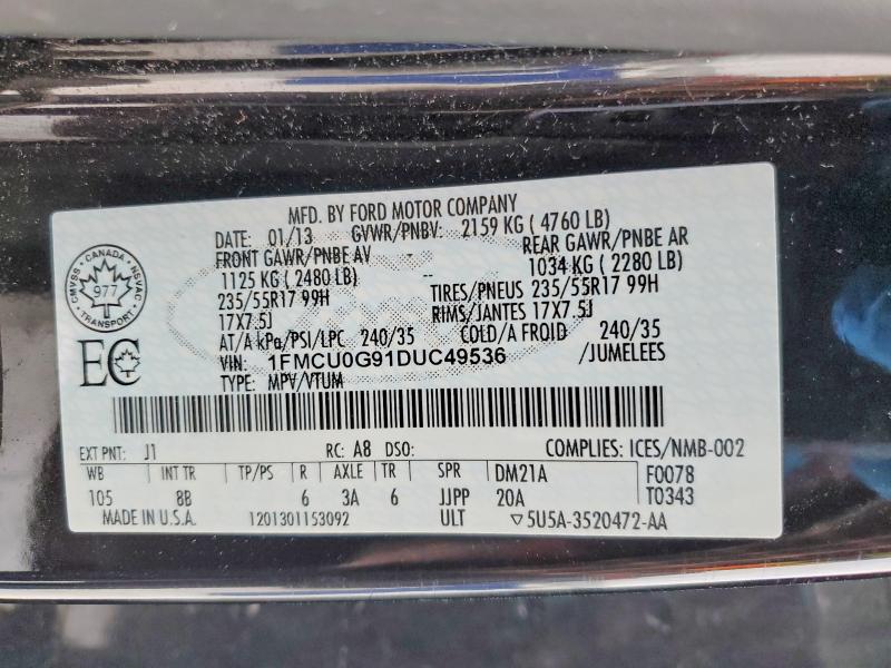 76267065 :رقم المزاد ، 1FMCU0G91DUC49536 vin ، 2013 Ford Escape مزاد بيع
