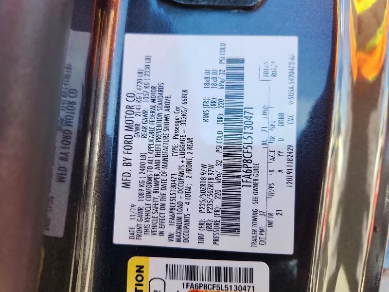 2020 Ford Mustang მანქანა იყიდება აუქციონზე, vin: 1FA6P8CF5L5130471, აუქციონის ნომერი: 79380185