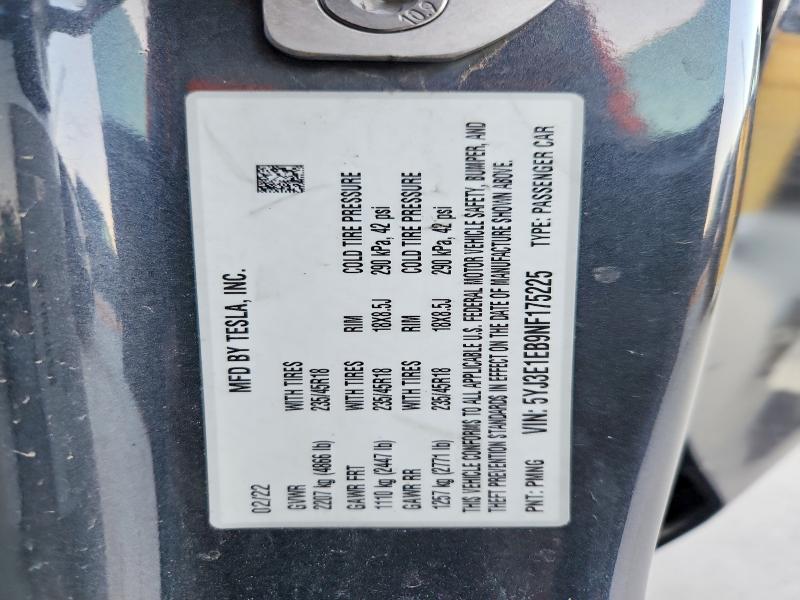 Aukcja sprzedaży 2022 Tesla Model 3, vin: 5YJ3E1EB9NF175225, numer aukcji: 76190245