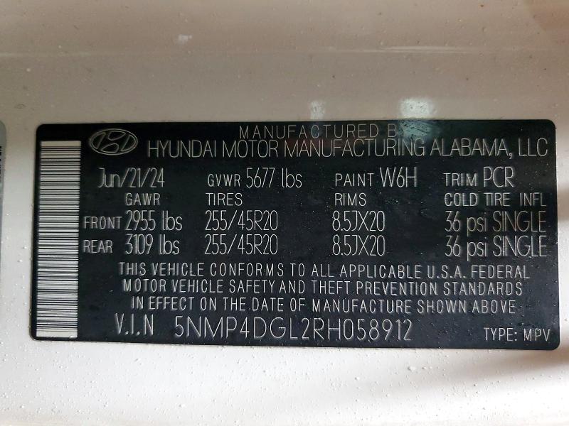 2024 Hyundai Santa Fe მანქანა იყიდება აუქციონზე, vin: 5NMP4DGL2RH058912, აუქციონის ნომერი: 75647815