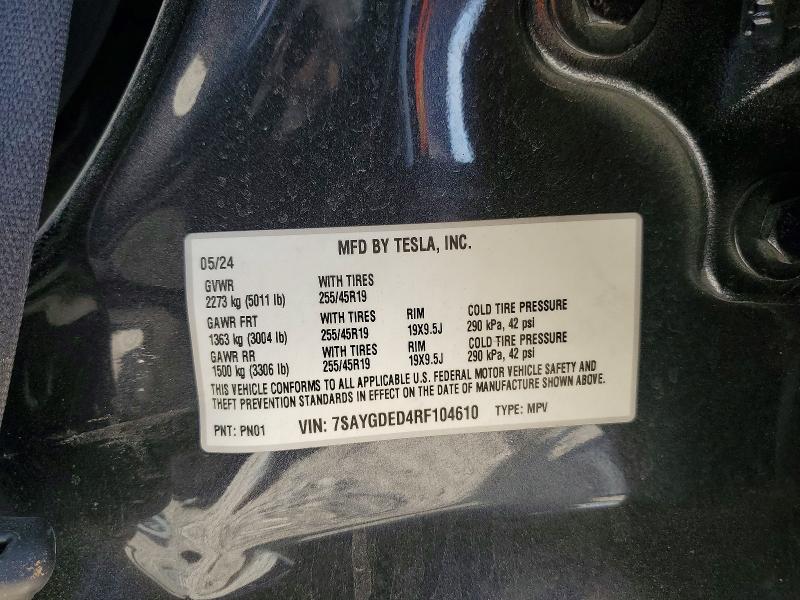 78882525 :رقم المزاد ، 7SAYGDED4RF104610 vin ، 2024 Tesla Model Y مزاد بيع