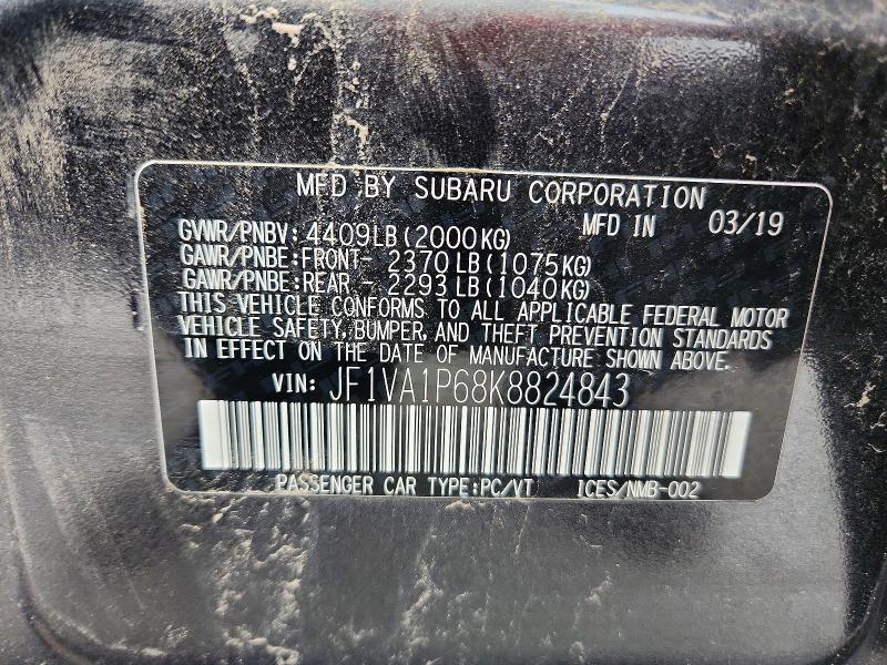 Aukcja sprzedaży 2019 Subaru Wrx, vin: JF1VA1P68K8824843, numer aukcji: 79003085