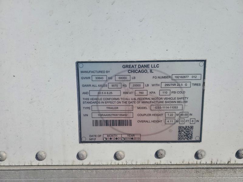 2020 Great Dane Trailers Unknown მანქანა იყიდება აუქციონზე, vin: 1GRAA0627KW155452, აუქციონის ნომერი: 79437845