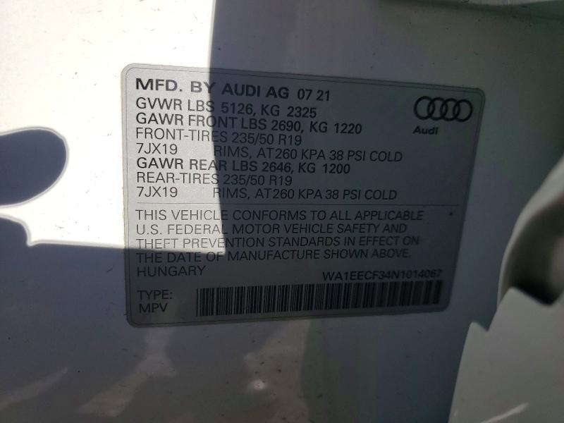 Продаж на аукціоні авто 2022 Audi Q3, vin: WA1EECF34N1014067, номер лоту: 74087635