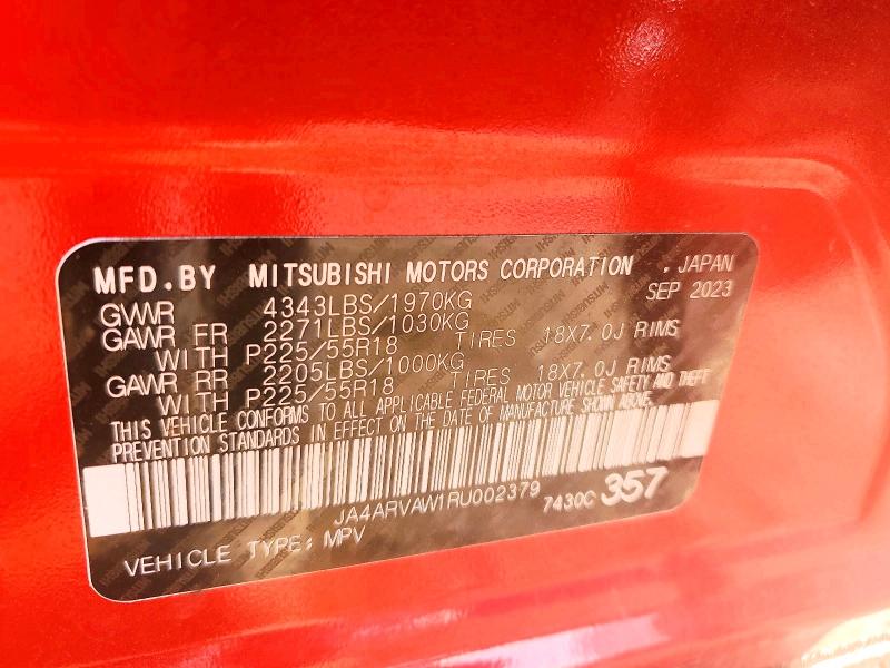 Auction sale of the 2024 Mitsubishi Outlander Sport, vin: JA4ARVAW1RU002379, lot number: 77123995