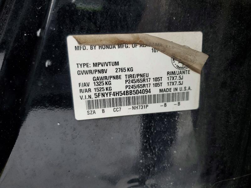 Aukcja sprzedaży 2011 Honda Pilot, vin: 5FNYF4H54BB504094, numer aukcji: 77214495