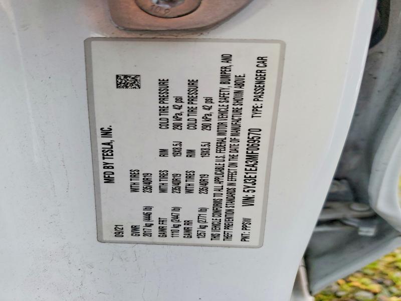 Продаж на аукціоні авто 2021 Tesla Model 3, vin: 5YJ3E1EA3MF069570, номер лоту: 78124595
