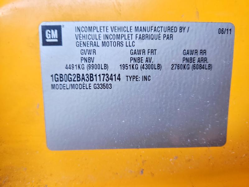 75951415 :رقم المزاد ، 1GB0G2BA3B1173414 vin ، 2011 Chevrolet Minotour G3500 مزاد بيع
