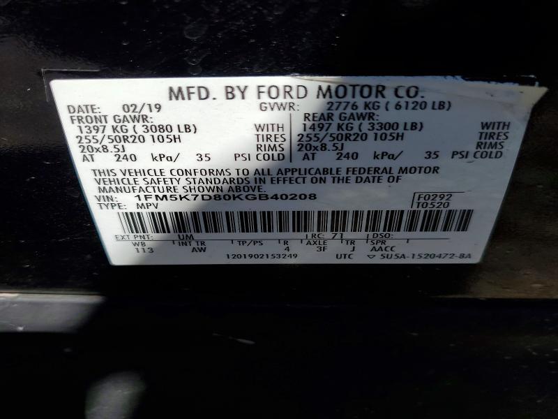 Aukcja sprzedaży 2019 Ford Explorer, vin: 1FM5K7D80KGB40208, numer aukcji: 77157835