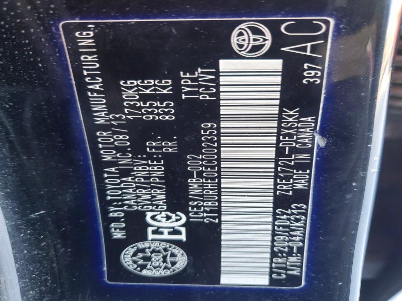 2014 Toyota Corolla მანქანა იყიდება აუქციონზე, vin: 2T1BURHE0EC002359, აუქციონის ნომერი: 76362605