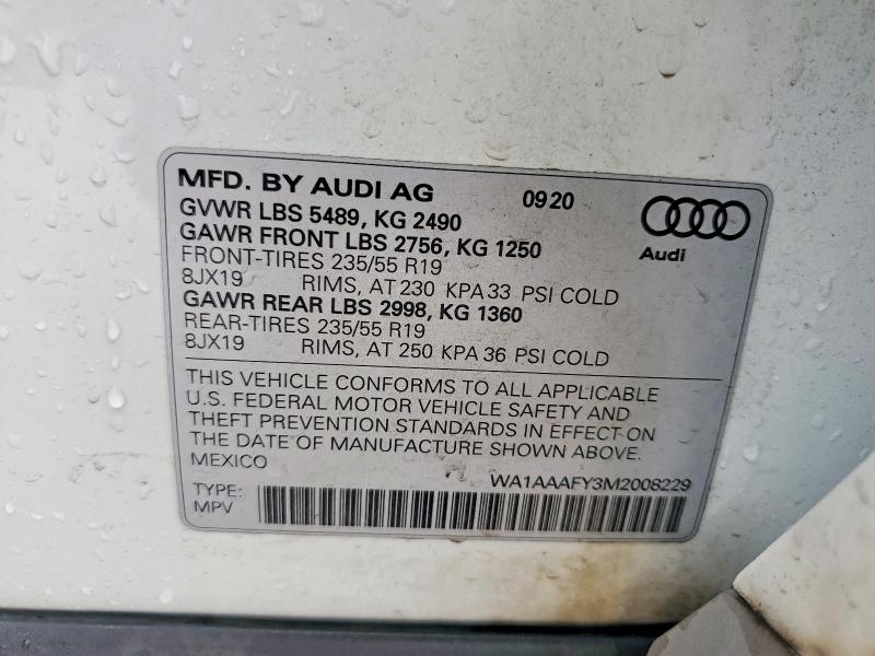 Aukcja sprzedaży 2021 Audi Q5, vin: WA1AAAFY3M2008229, numer aukcji: 77960785