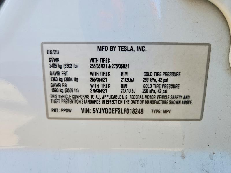 Продажа на аукционе авто 2020 Tesla Model Y, vin: 5YJYGDEF2LF018248, номер лота: 76767015