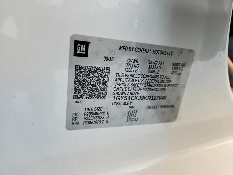 77173945 :رقم المزاد ، 1GYS4CKJ9KR127049 vin ، 2019 Cadillac Escalade P مزاد بيع