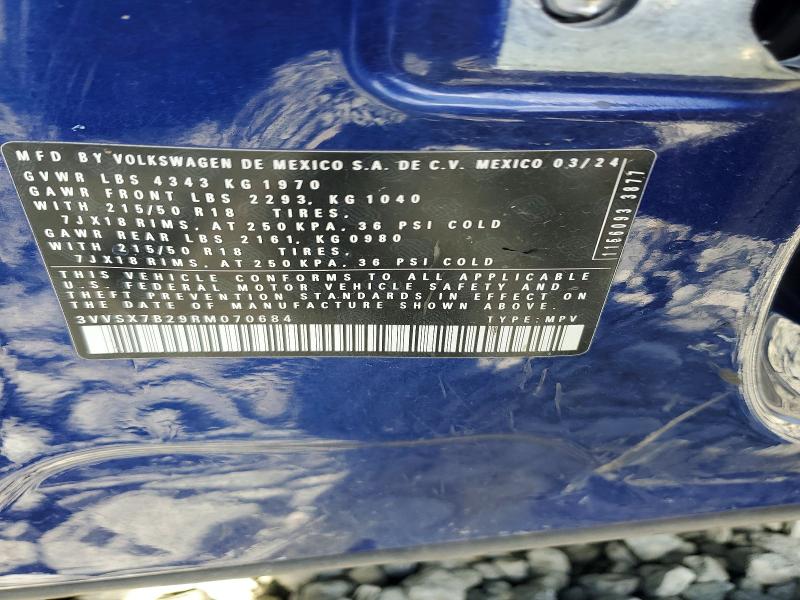 78924795 :رقم المزاد ، 3VVSX7B29RM070684 vin ، 2024 Volkswagen Taos مزاد بيع