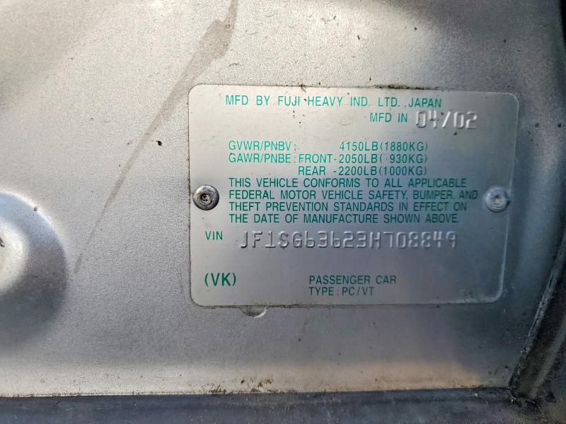 2003 Subaru Forester მანქანა იყიდება აუქციონზე, vin: JF1SG63623H708849, აუქციონის ნომერი: 74881605