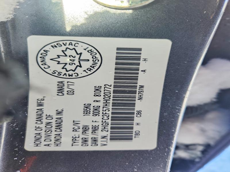 76670425 :رقم المزاد ، 2HGFC2F57HH020772 vin ، 2017 Honda Civic Lx مزاد بيع