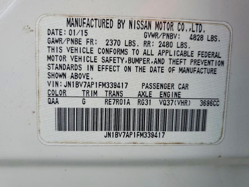 Aukcja sprzedaży 2015 Infiniti Q50, vin: JN1BV7AP1FM339417, numer aukcji: 78652765